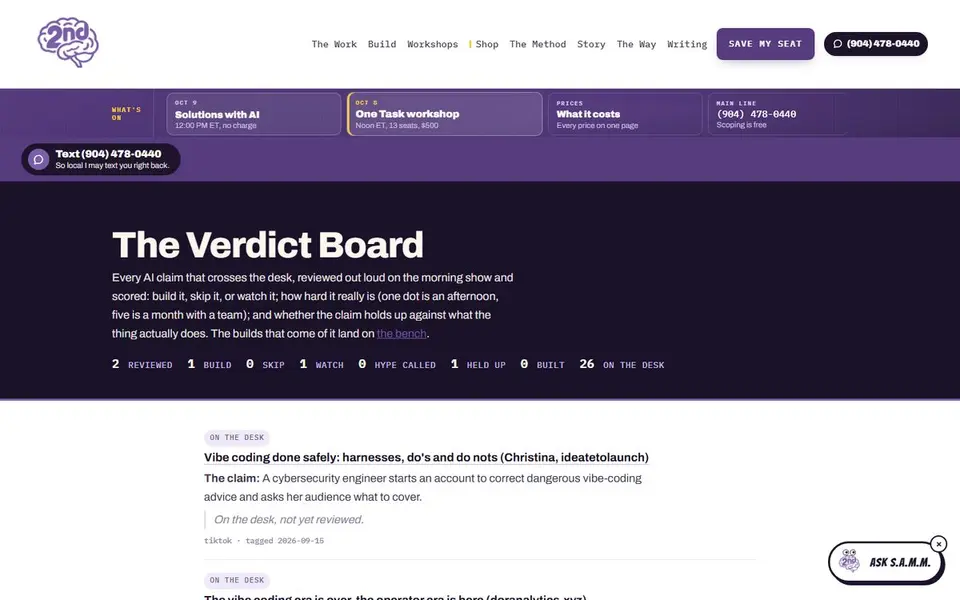 The Verdict Board page: every claim reviewed on the show, scored and kept.